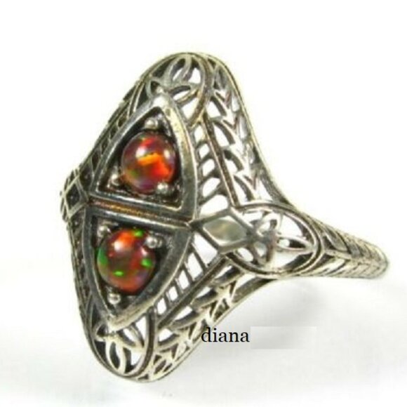 .25ctw Natural Round Cut Dark Opal Victorian Deco Sterling Filigree Ring Size 8 - Picture 3 of 6